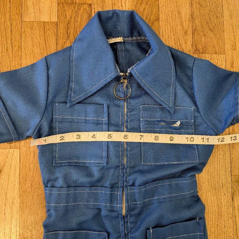 Vintage Jumpsuit Toddler 3T Blue Romper Retro Disco Montgomery Ward Made USA 70s